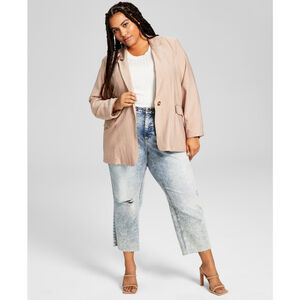 And Now This Women's Plus Size 3X Oversized Button-Front Tan Blazer NWT